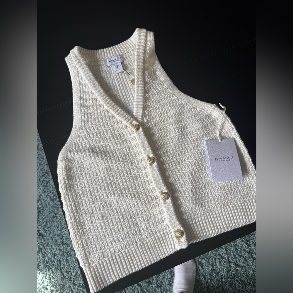 Song of Style Ivory Knit Button-Front Vest